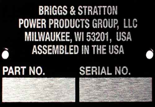 serial number plate for machinery